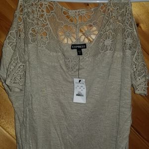 NEW Express Crochet Lace Cold Shoulder Top Small